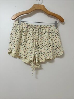 La Vie En Rose Yellow Floral Drawstring Sleep Shorts